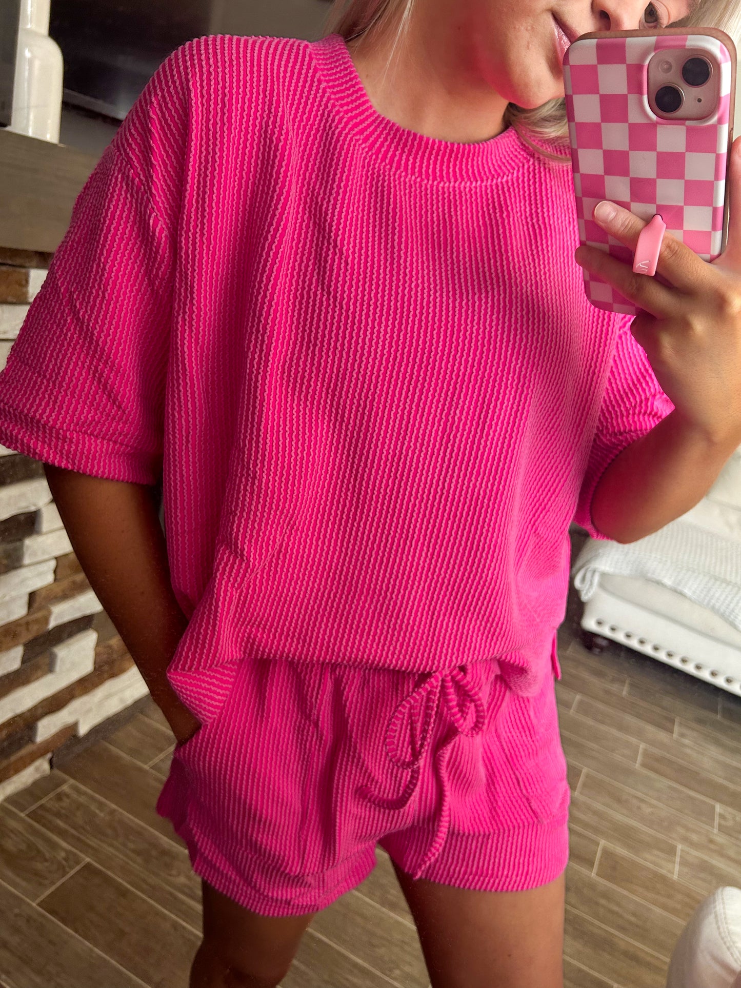 Spring Ribbed Set - Hot Pink