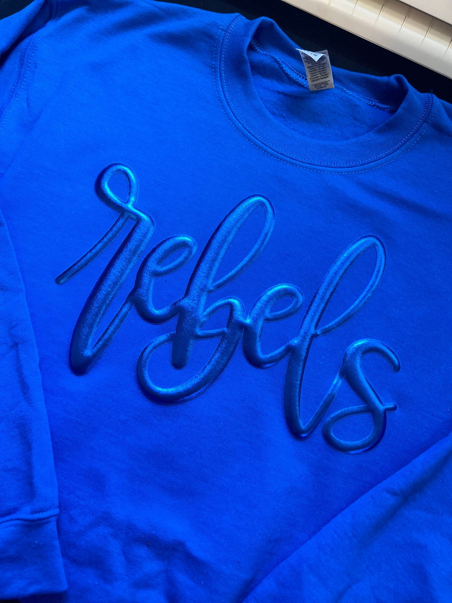 Custom Cursive Puff Gildan Sweatshirt - Adult & Youth