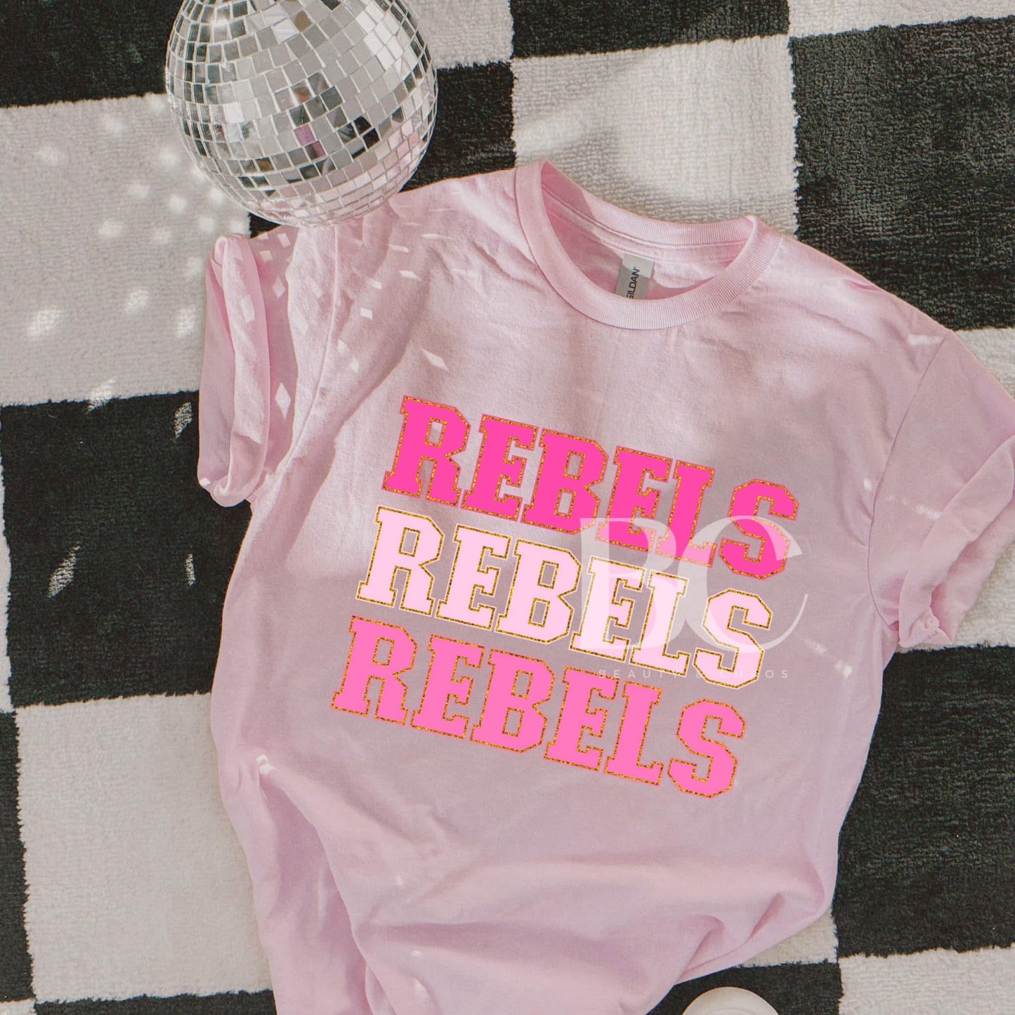 Pink Faux Chenille Letters Rebels (Any Mascot!)