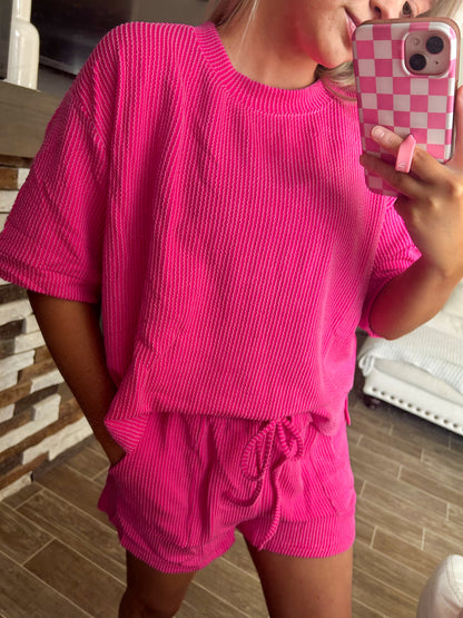 Spring Ribbed Set - Hot Pink