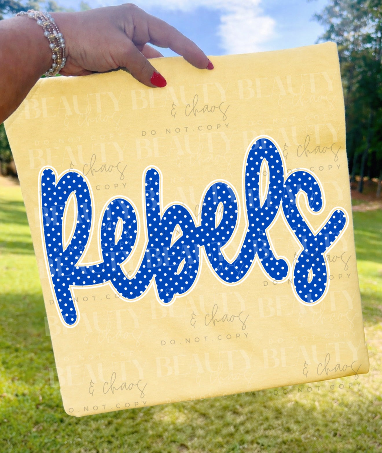 Blue Cursive Polka Dot Rebels