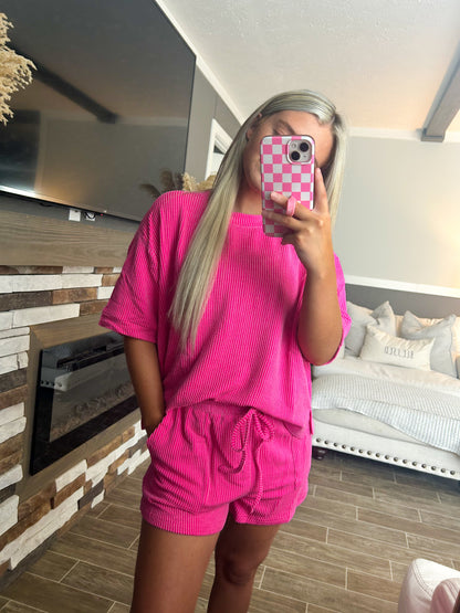 Spring Ribbed Set - Hot Pink