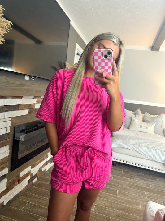 Spring Ribbed Set - Hot Pink