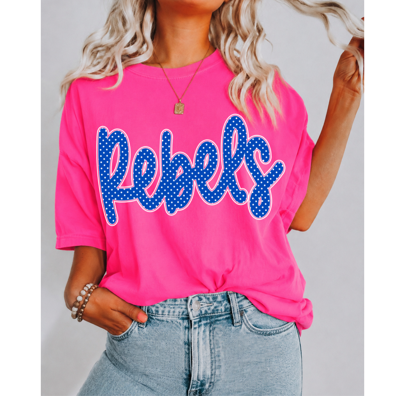 Blue Cursive Polka Dot Rebels (Any Mascot!)