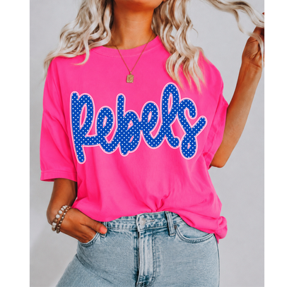 Blue Cursive Polka Dot Rebels (Any Mascot!)