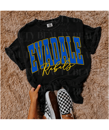 Varsity Block Evadale Cursive Rebels