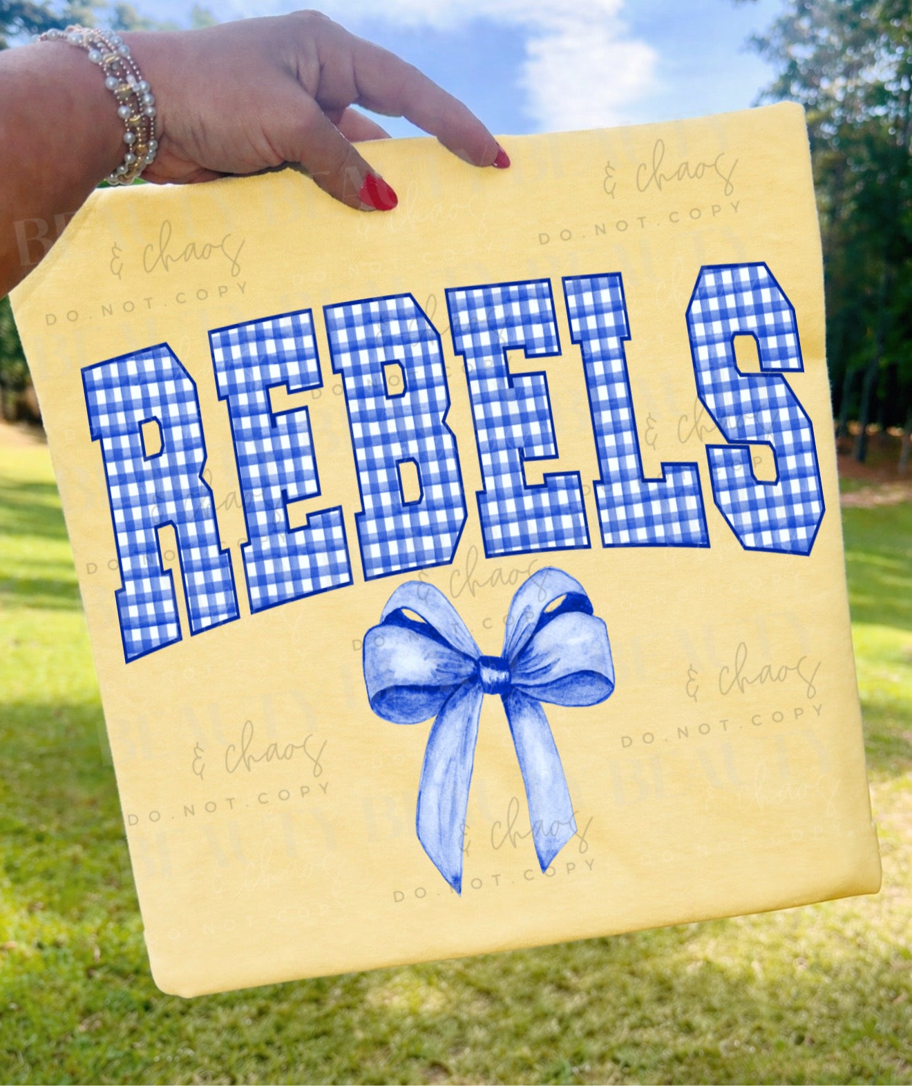 Blue Gingham Rebels Bow
