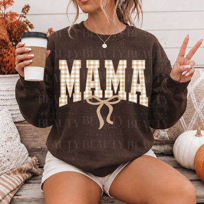 Tan Gingham Bow Varsity Mama (Any Wording!)