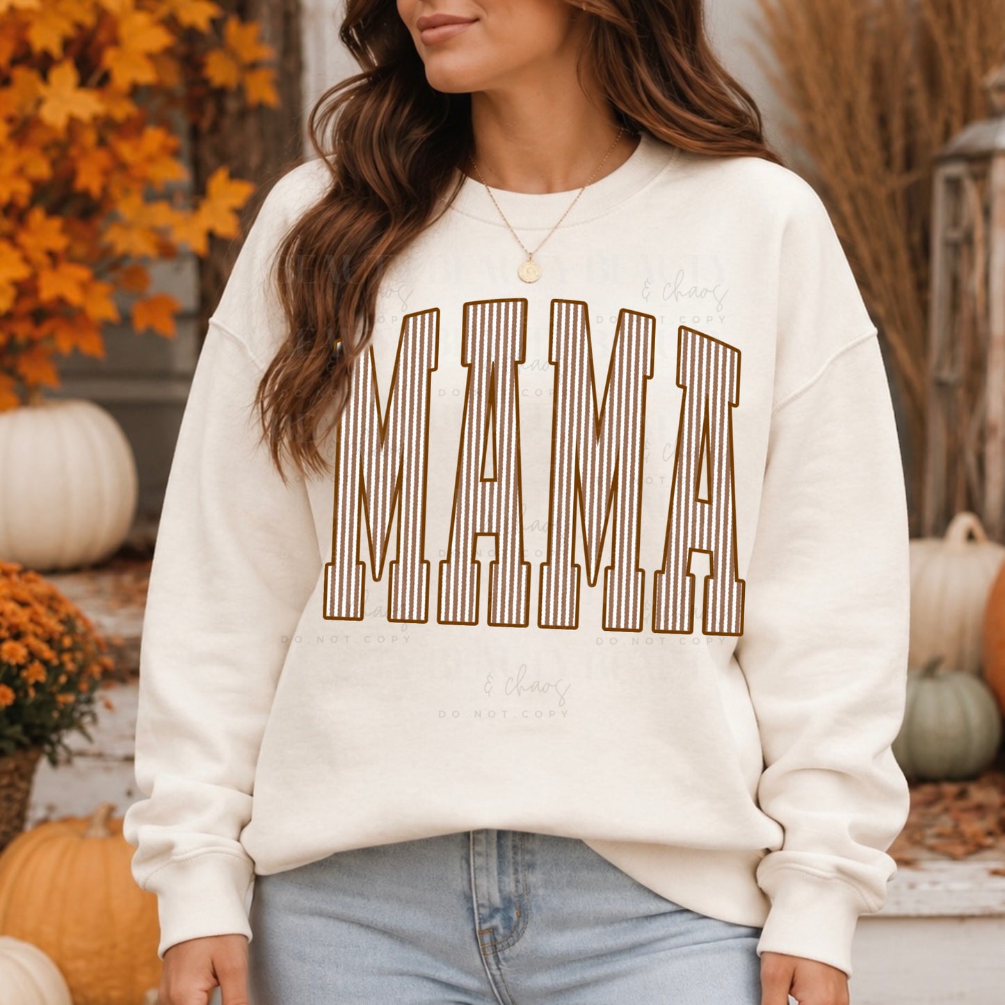 Brown Seersucker Stripe Varsity Mama (Any Wording!)
