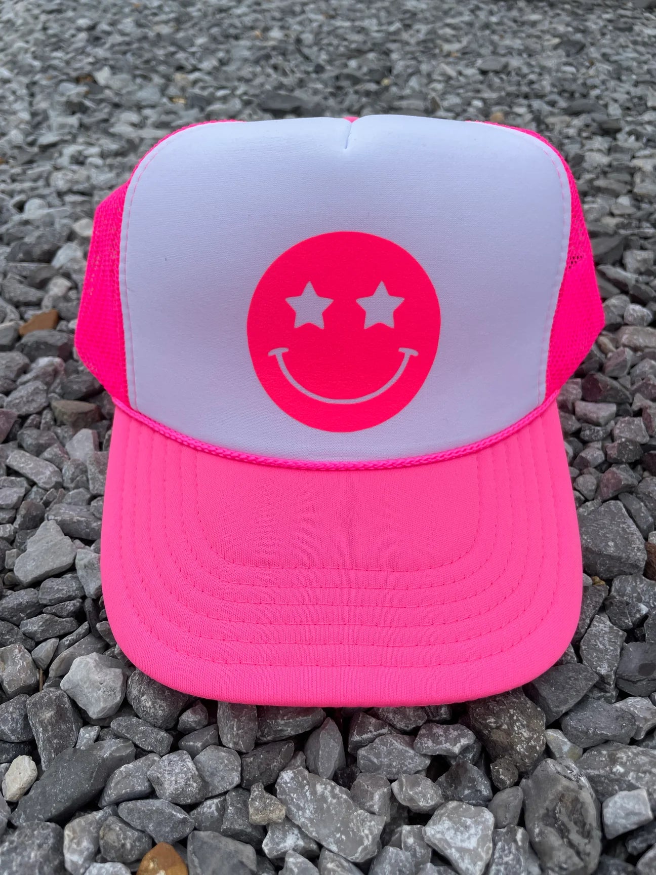 Pink & White Star Smiley Hat