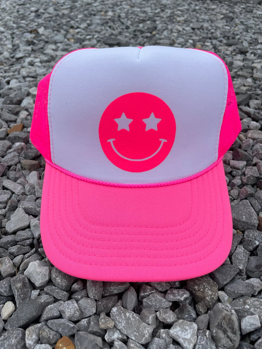 Pink & White Star Smiley Hat