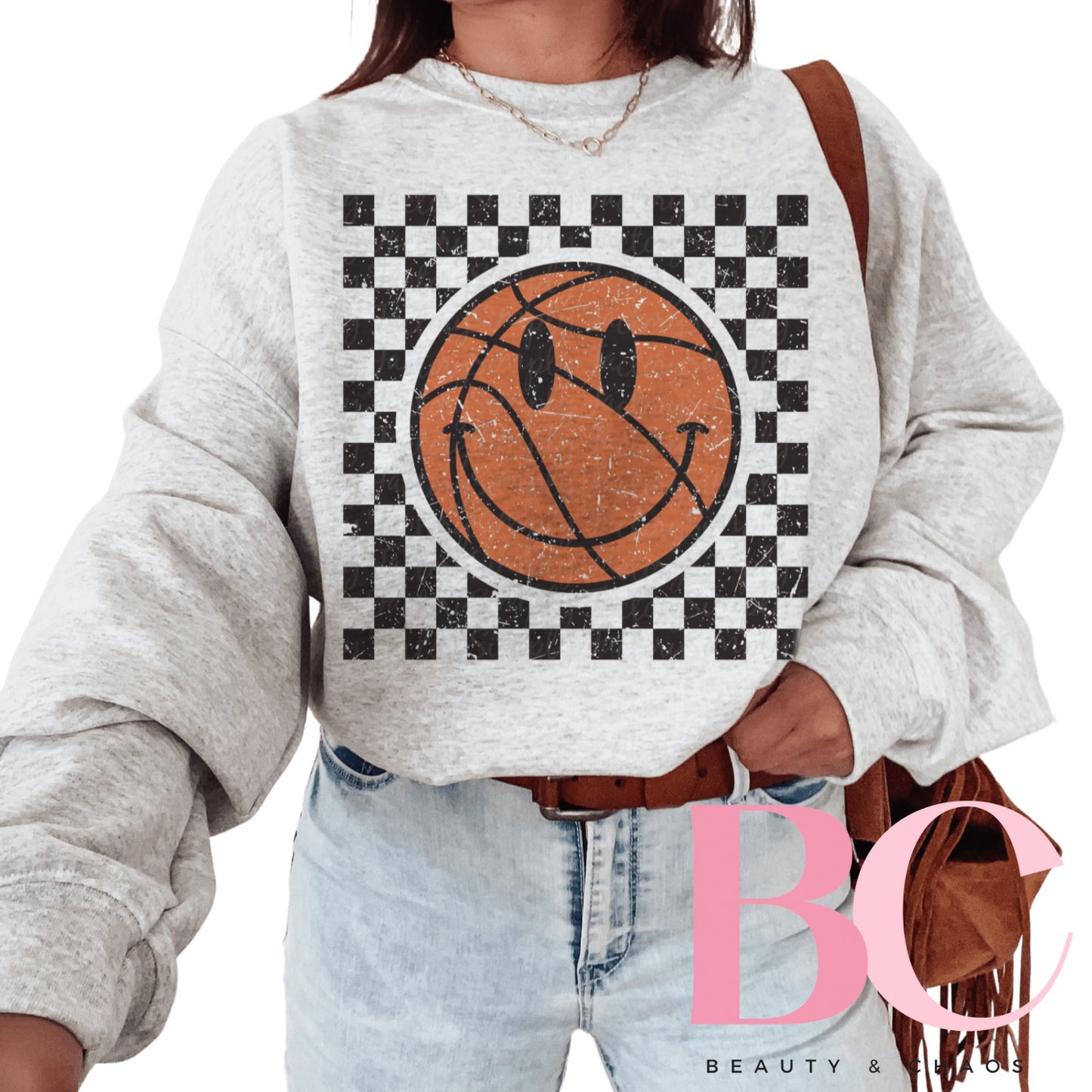 Checkered Basketball Smiley Tee/Sweatshirt